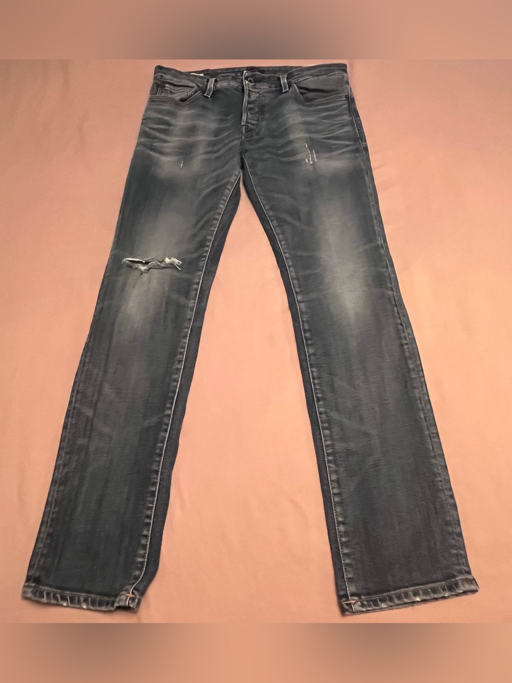 Jack & Jones Distressed Button Fly Faded Blue Men’s  Slim Fit Jeans